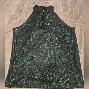NWT! Cable & Gage Top Sequin Halter Top Forest Green Size Medium Evening Party M